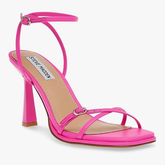 Steve Madden Zarya Hot Pink Strappy Flare Heel Sandals - Picture 1 of 8